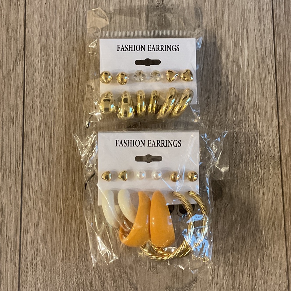 Gold and Orange Fashion Earrings Set